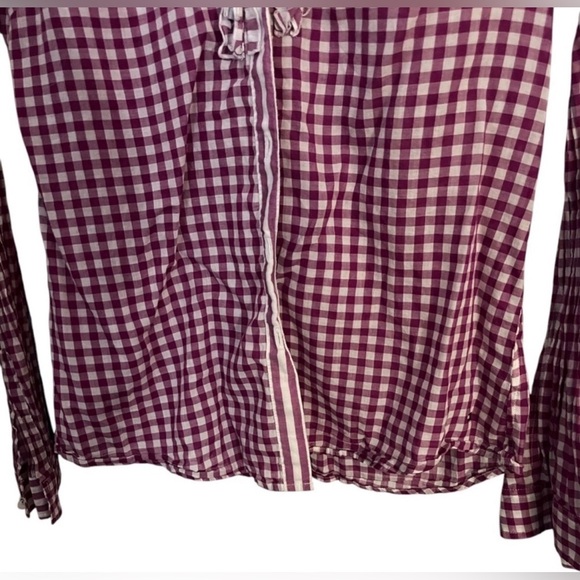 Tommy Hilfiger Gingham Ruffle Button Up Blouse Burgundy White Medium - Picture 4 of 7